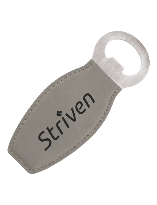 Grey Leatherette Bottle Opener with Magnet w/Striven Logo 