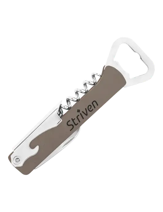 Grey Leatherette Wine Bottle Opener w/Striven Logo 