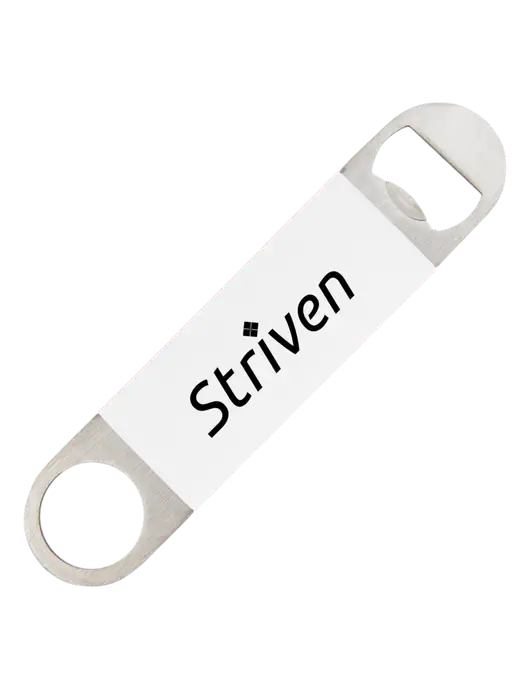 White Bottle Opener with Silicone Grip w/Striven Logo 