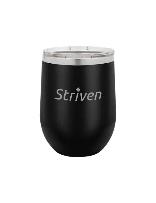 Polar Camel 12 oz Powder Coated Black Vacuum Insulated Stemless Wine Tumbler w/Striven Logo 