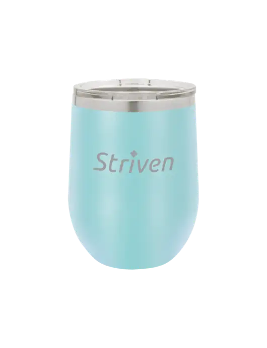 Polar Camel 12 oz Powder Coated Light Blue Vacuum Insulated Stemless Wine Tumbler w/Striven Logo 