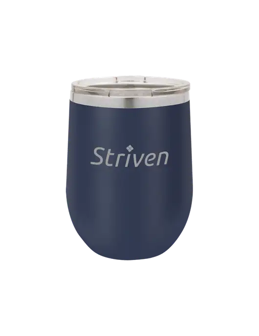 Polar Camel 12 oz Powder Coated Navy Vacuum Insulated Stemless Wine Tumbler w/Striven Logo 