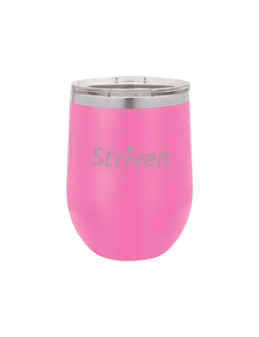 Polar Camel 12 oz Powder Coated Pink Vacuum Insulated Stemless Wine Tumbler w/Striven Logo 