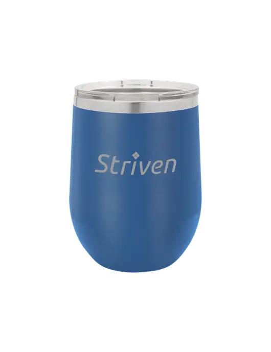 Polar Camel 12 oz Powder Coated Royal Vacuum Insulated Stemless Wine Tumbler w/Striven Logo 