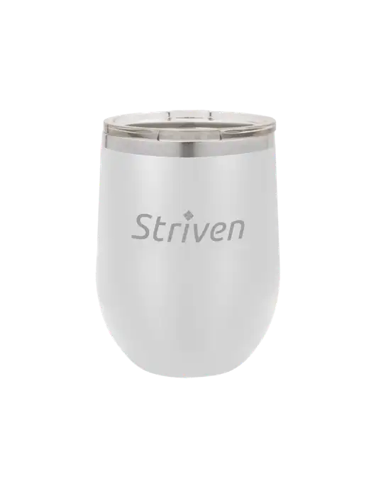 Polar Camel 12 oz Powder Coated White Vacuum Insulated Stemless Wine Tumbler w/Striven Logo 
