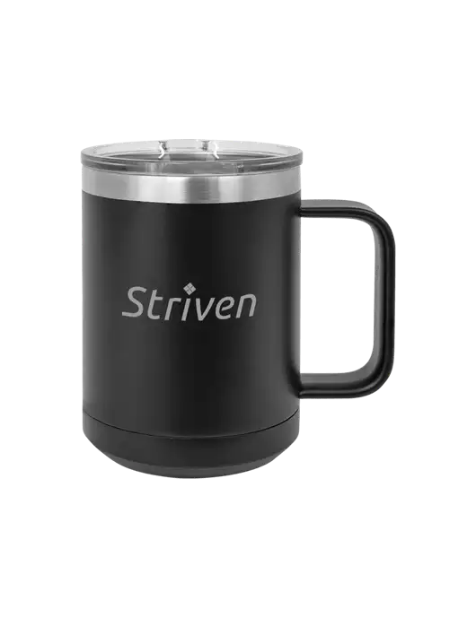 Polar Camel 15 oz Powder Coated Black Vacuum Insulated Mug with Slider Lid w/Striven Logo 