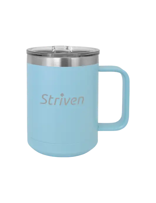 Polar Camel 15 oz Powder Coated Light Blue Vacuum Insulated Mug with Slider Lid w/Striven Logo 