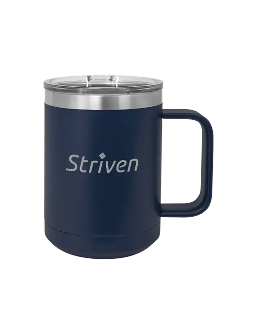Polar Camel 15 oz Powder Coated Navy Vacuum Insulated Mug with Slider Lid w/Striven Logo 