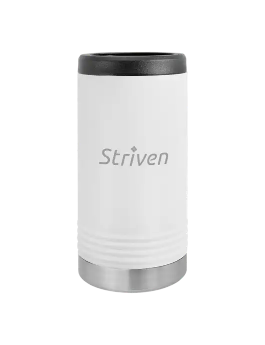Polar Camel Powder Coated White Vacuum Insulated Slim Beverage Holder w/Striven Logo 