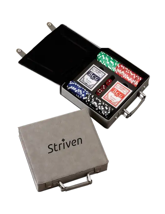Grey Leatherette 100 Chip Poker Set w/Striven Logo 