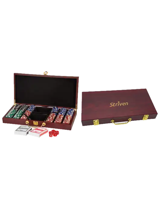 Rosewood Poker Set, 300 Chips w/Striven Logo 
