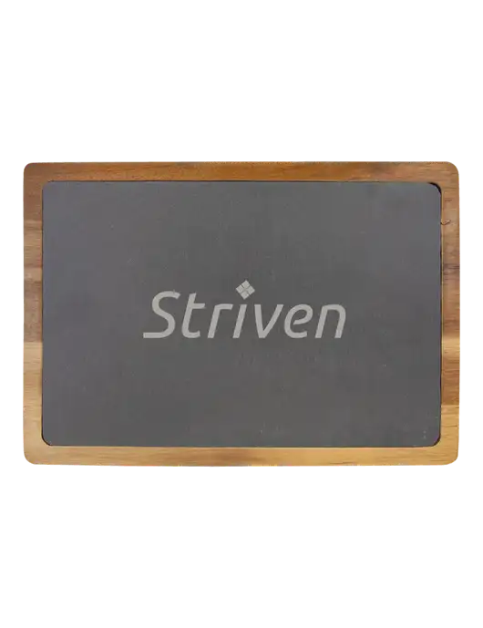 Acacia Wood/Slate Cutting Board, 13 x 9 w/Striven Logo 