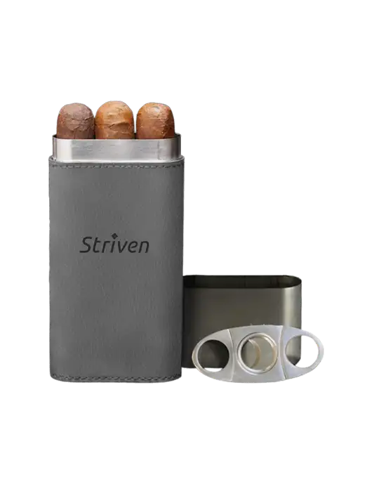Grey Leatherette Cigar Case with Cutter w/Striven Logo 