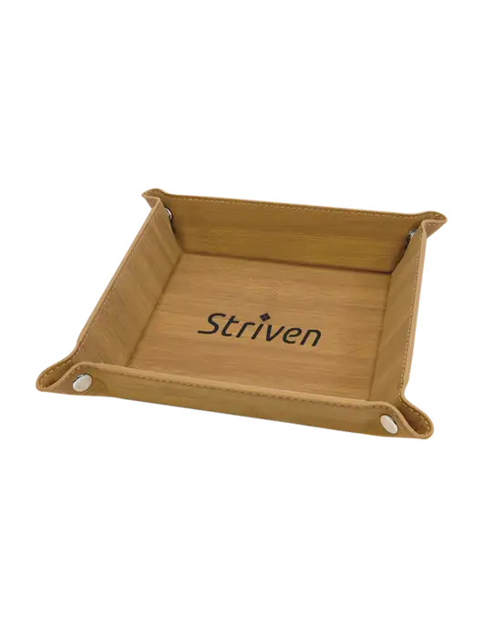 Bamboo Leatherette Valet Tray, 6 x 6 w/Striven Logo 