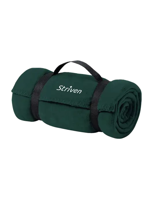 Casual Dark Green Fleece Blanket With Strap w/Striven Logo 