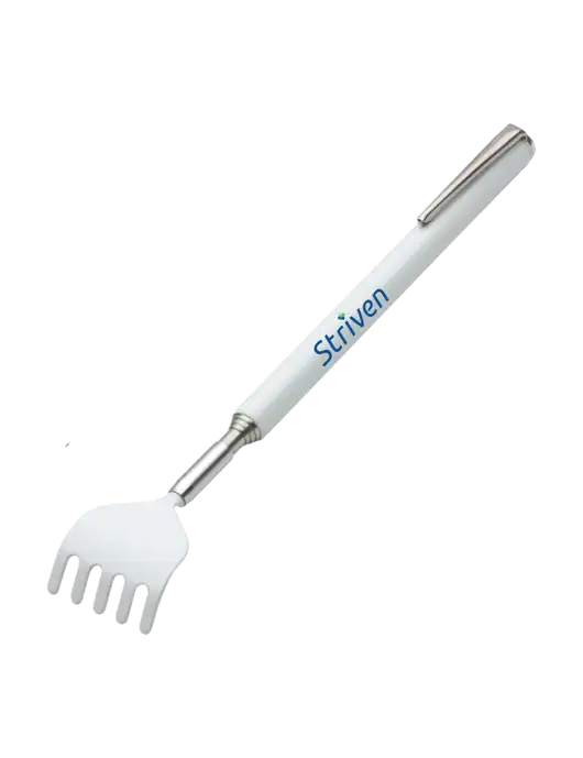 Telescopic White Back Scratcher w/Striven Logo 