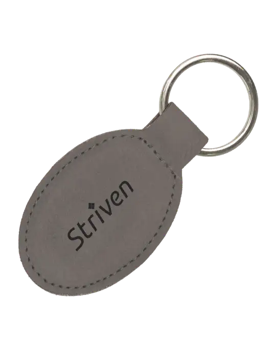 Grey Leatherette Oval Keychain w/Striven Logo 