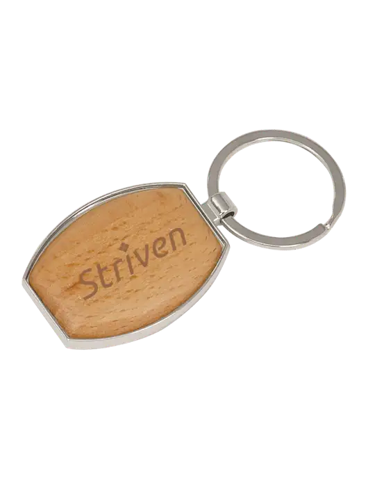 Wood & Silver Oval Keychain w/Striven Logo 