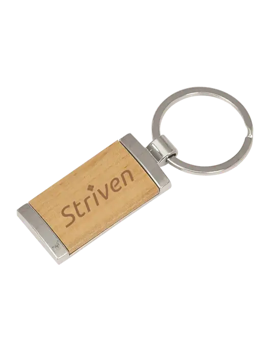 Wood & Silver Rectangle Keychain w/Striven Logo 
