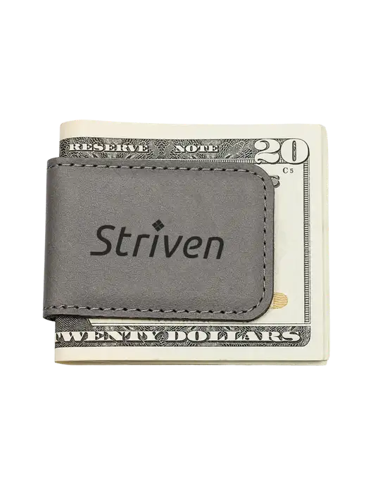 Gray Leatherette Money Clip w/Striven Logo 