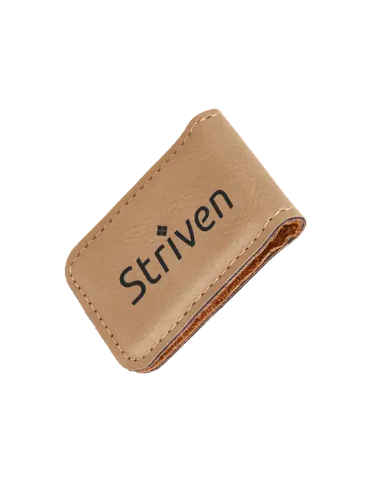 Tan Leatherette Money Clip w/Striven Logo 