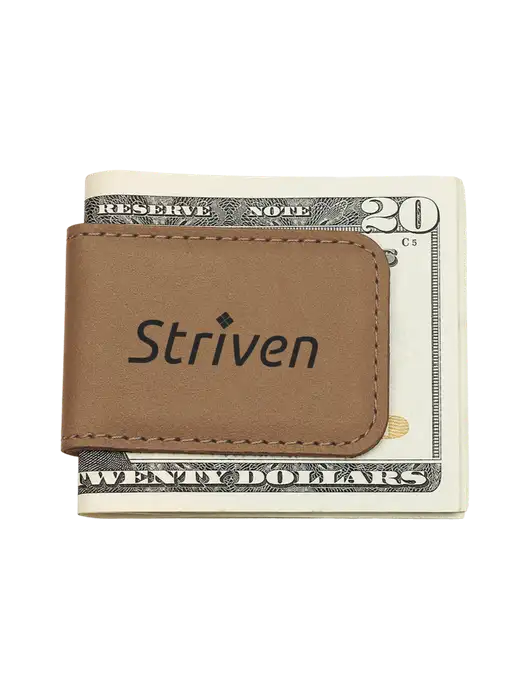 Tan Leatherette Money Clip w/Striven Logo 
