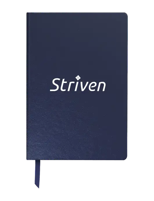 Achieve Navy Hardcover Journal, 5.5 x 8.37 w/Striven Logo 