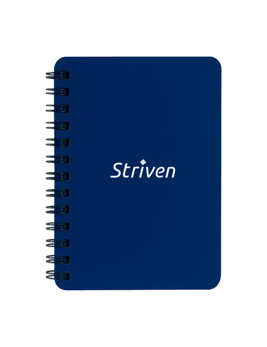 Sturdy Navy Blue Hardcover Notebook, 5.25 x 7 w/Striven Logo 
