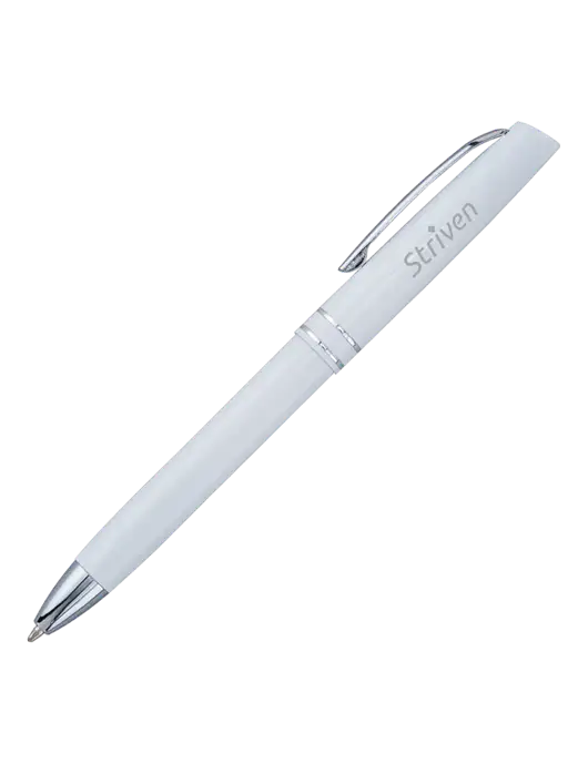 White Anguilla Black Ink Pen w/Striven Logo 