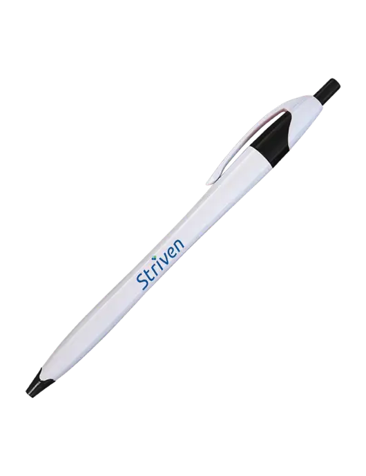 Novella White/Black Classic Pen - Blue Ink w/Striven Logo 