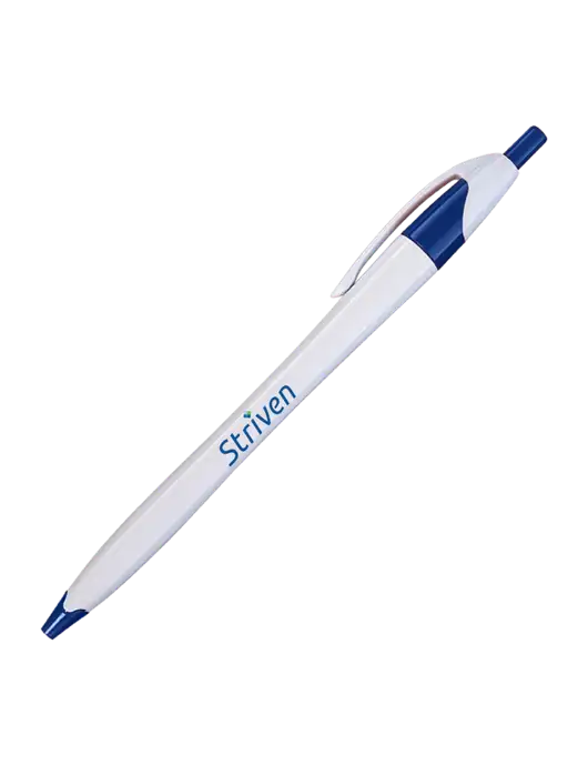 Novella White/Royal Classic Pen - Blue Ink w/Striven Logo 