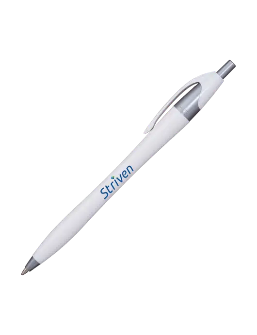 Novella White/Silver Shimmer Pen - Blue Ink w/Striven Logo 