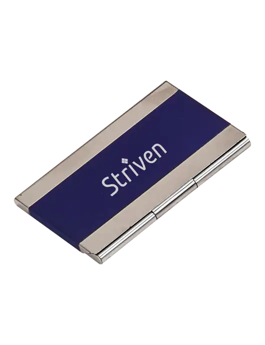 Blue 3.75 x 2.5 Business Card Holder w/Striven Logo 