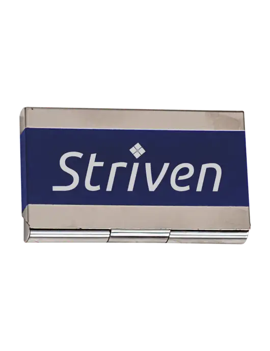 Blue 3.75 x 2.5 Business Card Holder w/Striven Logo 