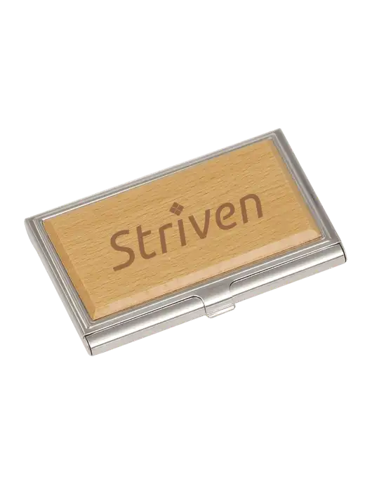 Wood & Silver Business Card Case w/Striven Logo 